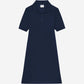 Navy blue dress with a collar on a white background