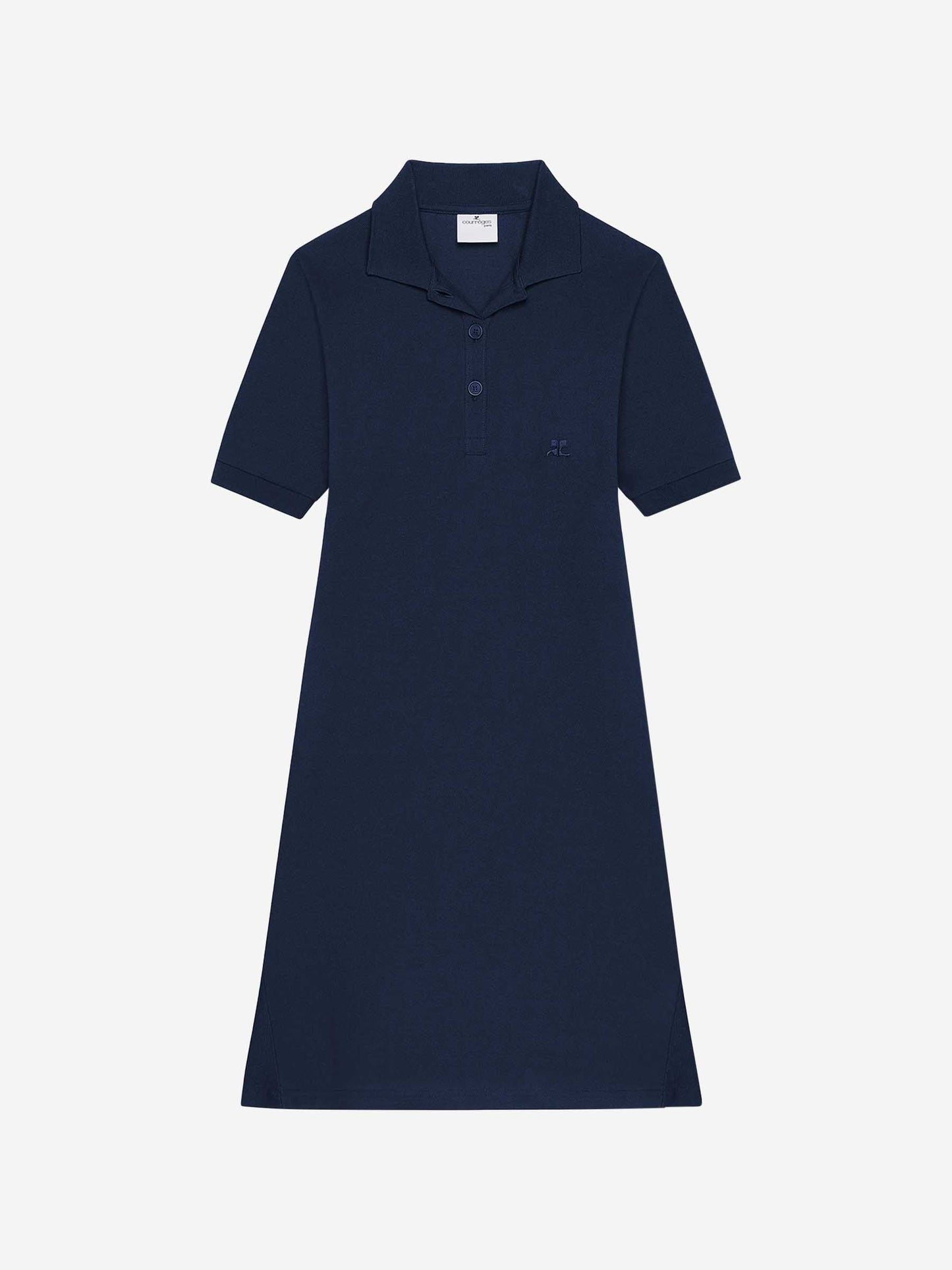Navy blue dress with a collar on a white background