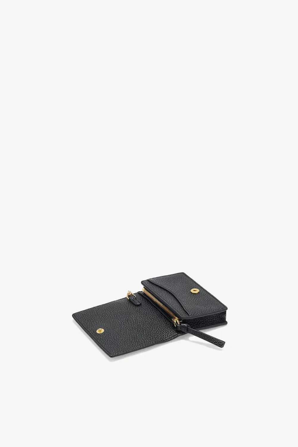 Card Holder With Flap in Grained Black with Gold