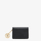 Card Holder With Flap in Grained Black with Gold