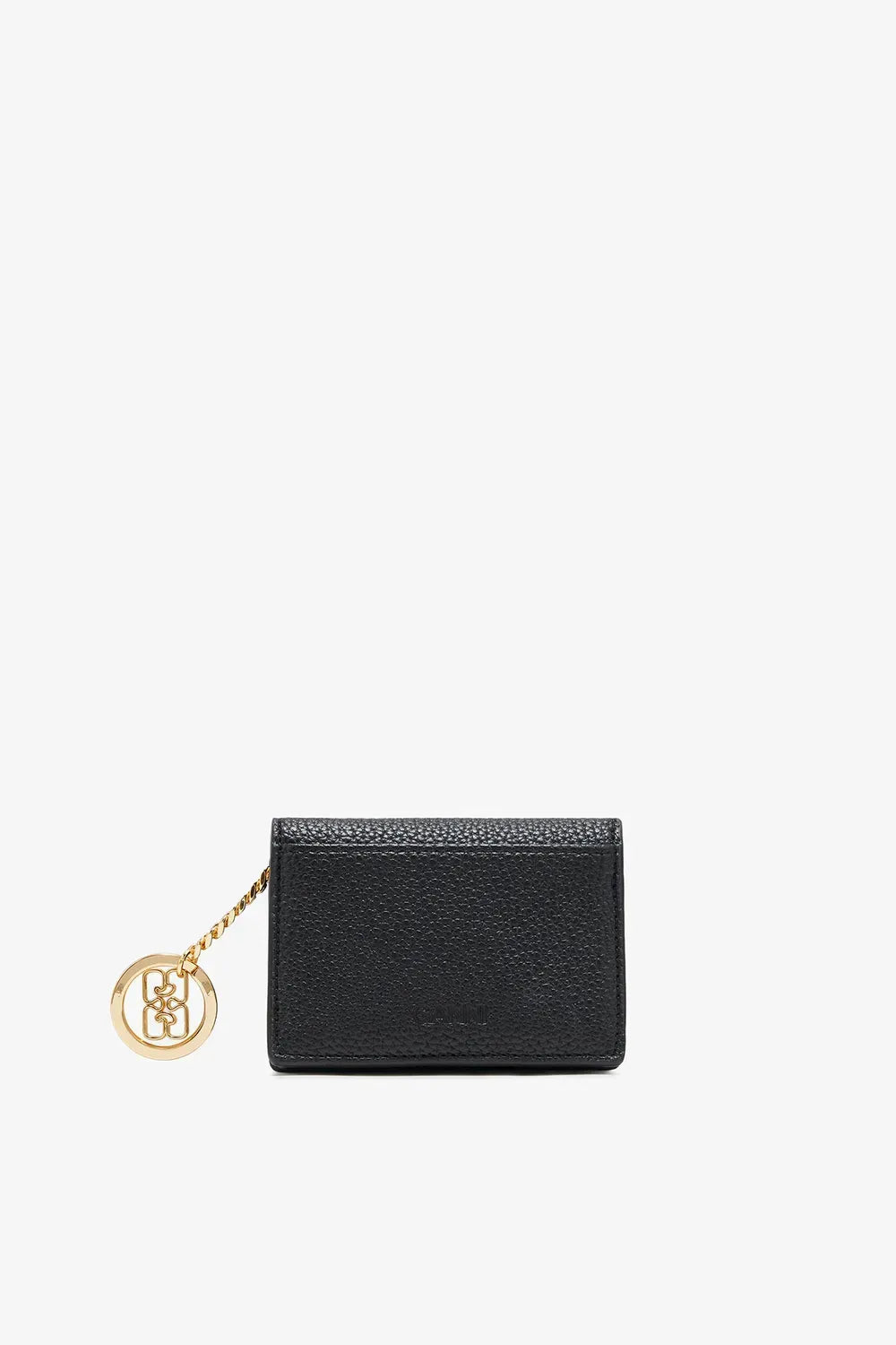 Card Holder With Flap in Grained Black with Gold