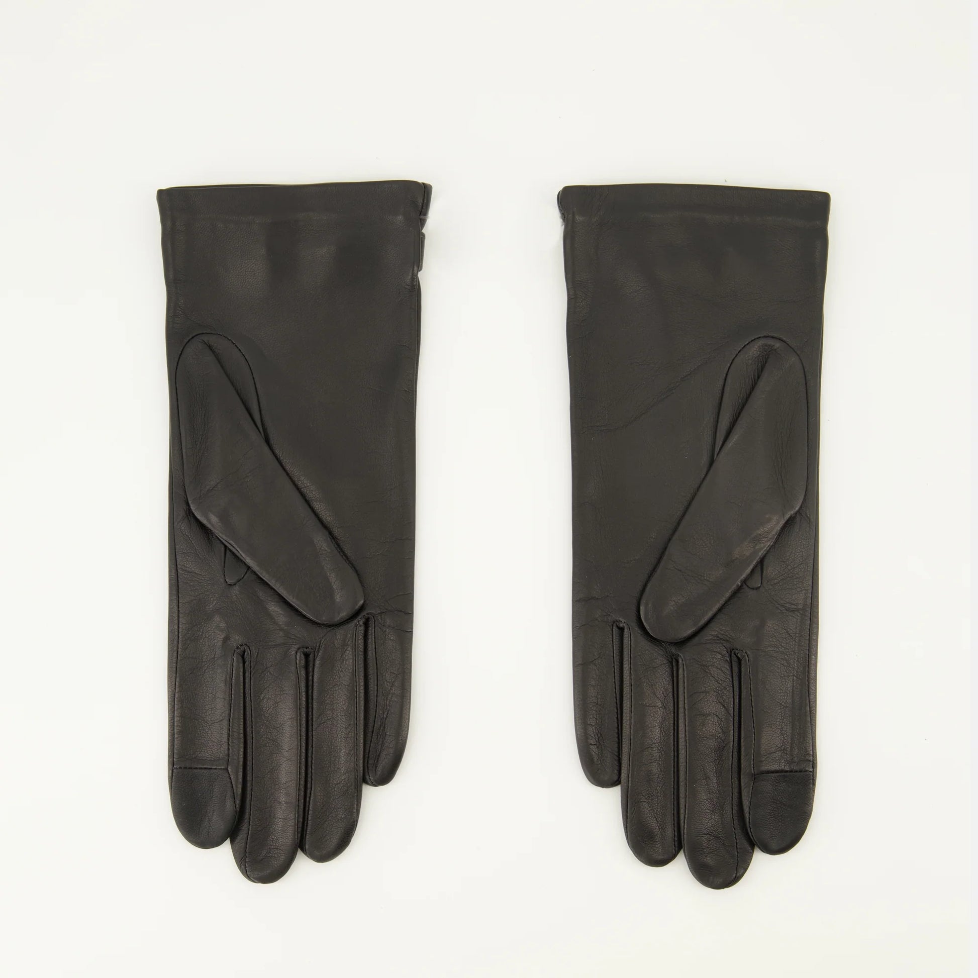 Pair of black gloves with gold logo on a white background AMI PARIS