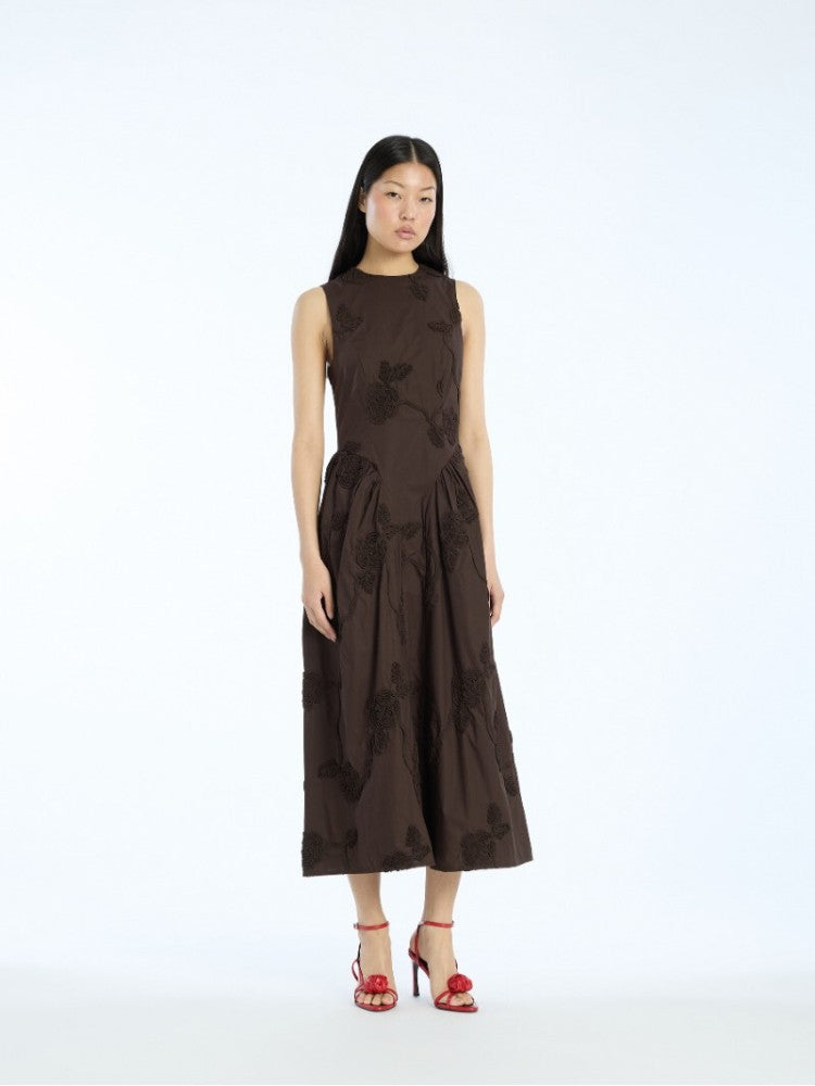 Flower Midi Dress Dark Brown
