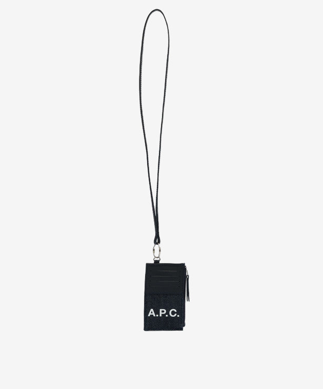 Black lanyard pouch with 'A.P.C.' branding on a light gray background