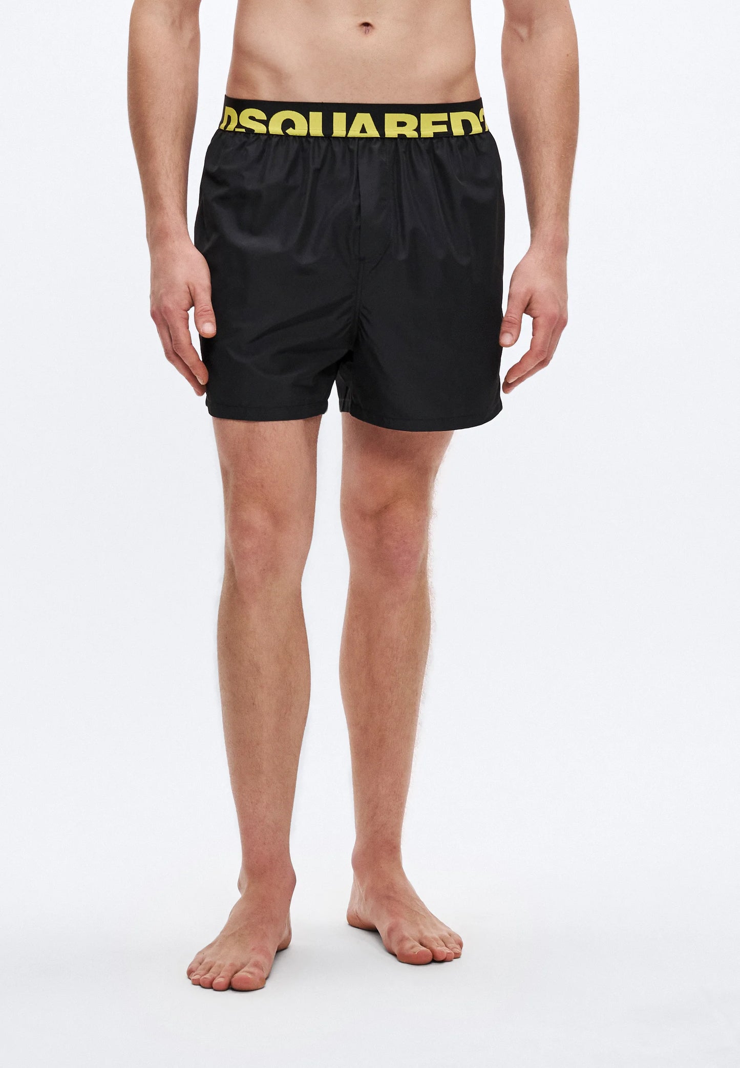Men's black swim shorts with logo waistband