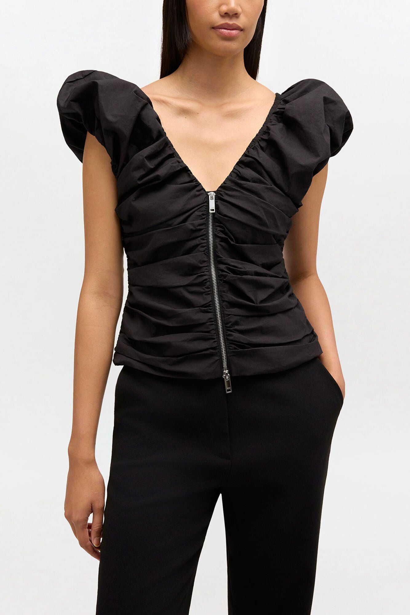 GANNI Ruched Zip Blouse