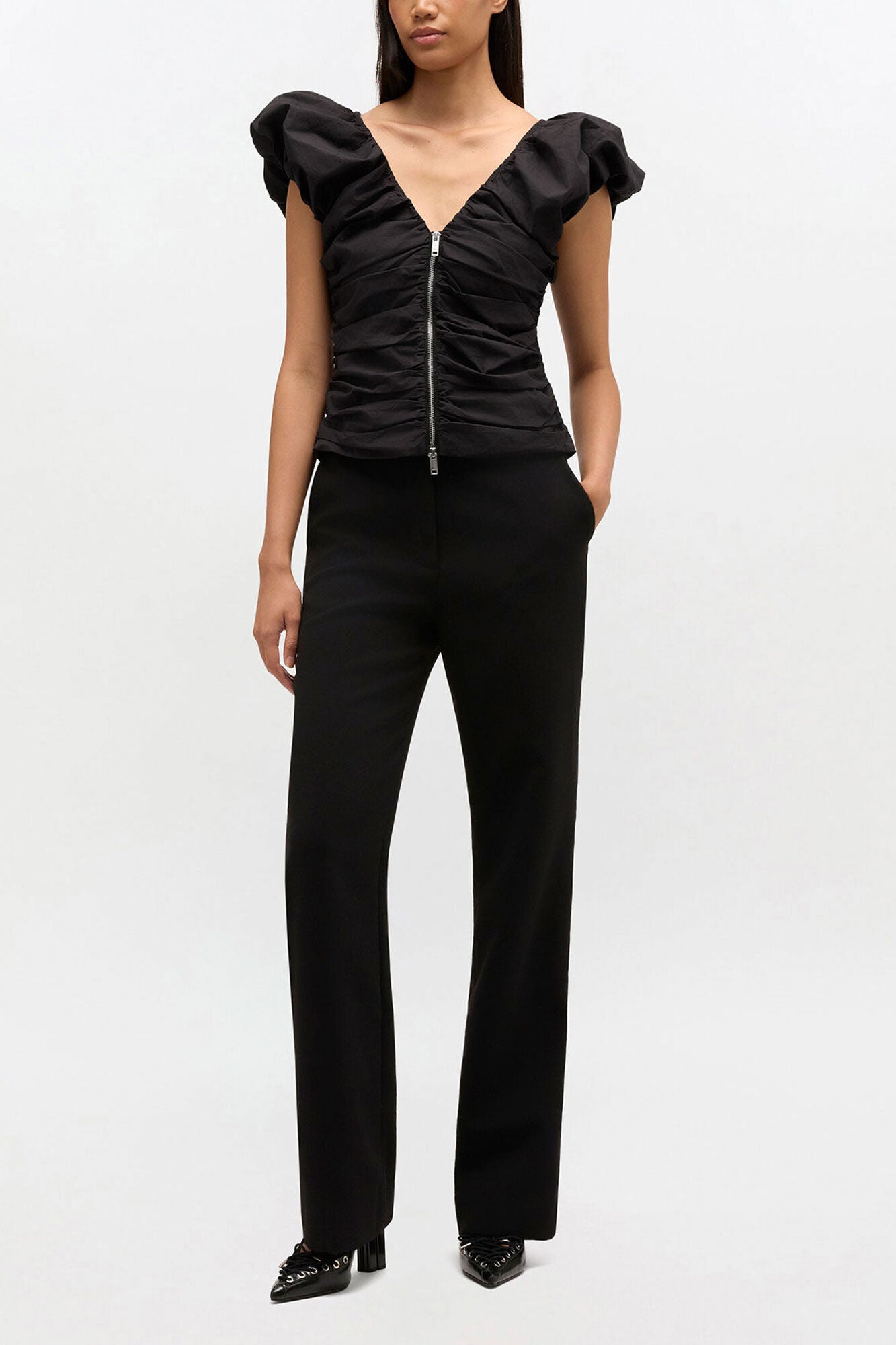 GANNI Ruched Zip Blouse