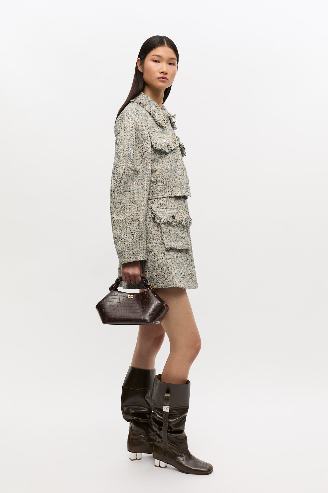 Brown Croco Patent Small Bou Bag