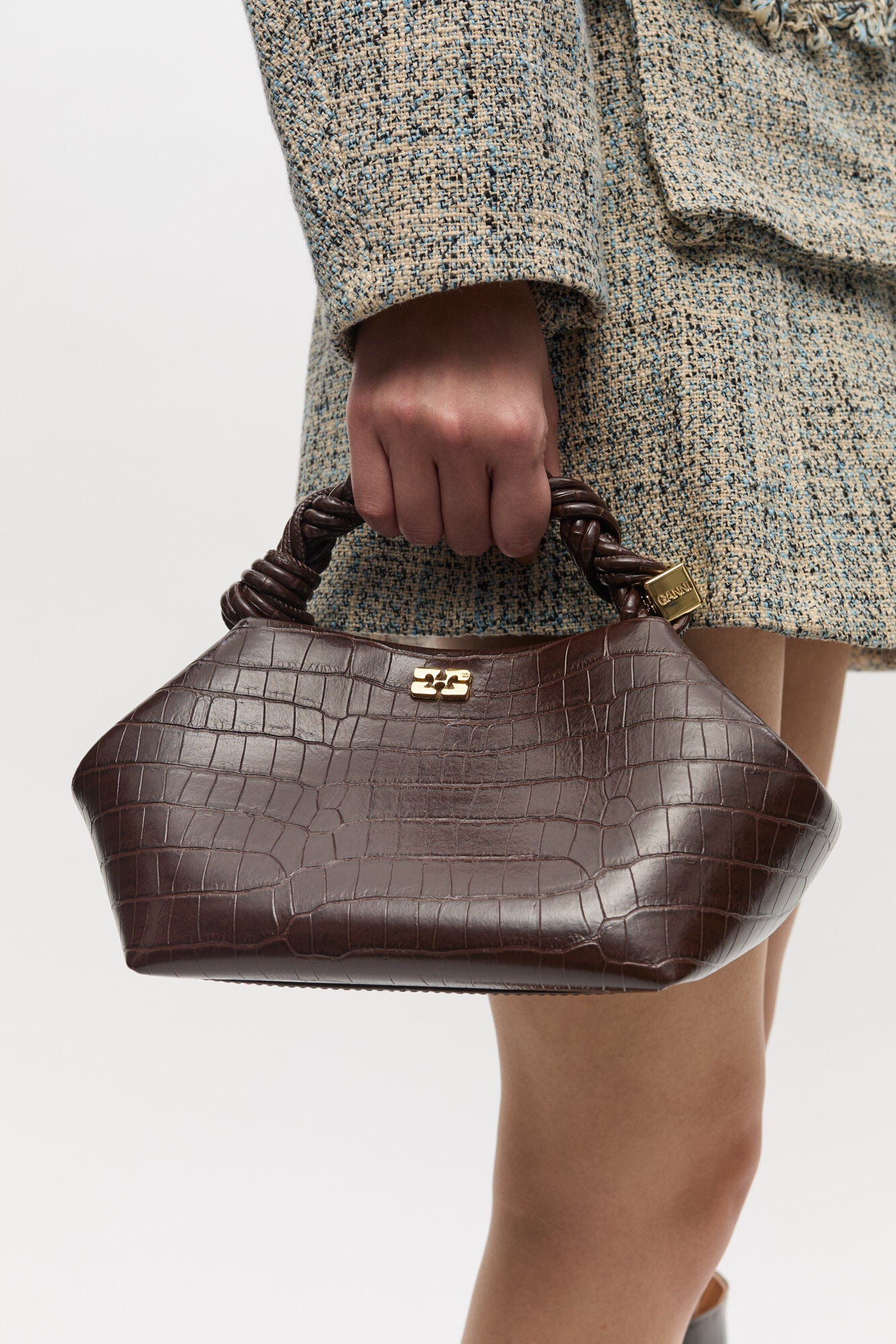 Brown Croco Patent Small Bou Bag