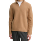 Man wearing a beige half-zip sweater on a white background