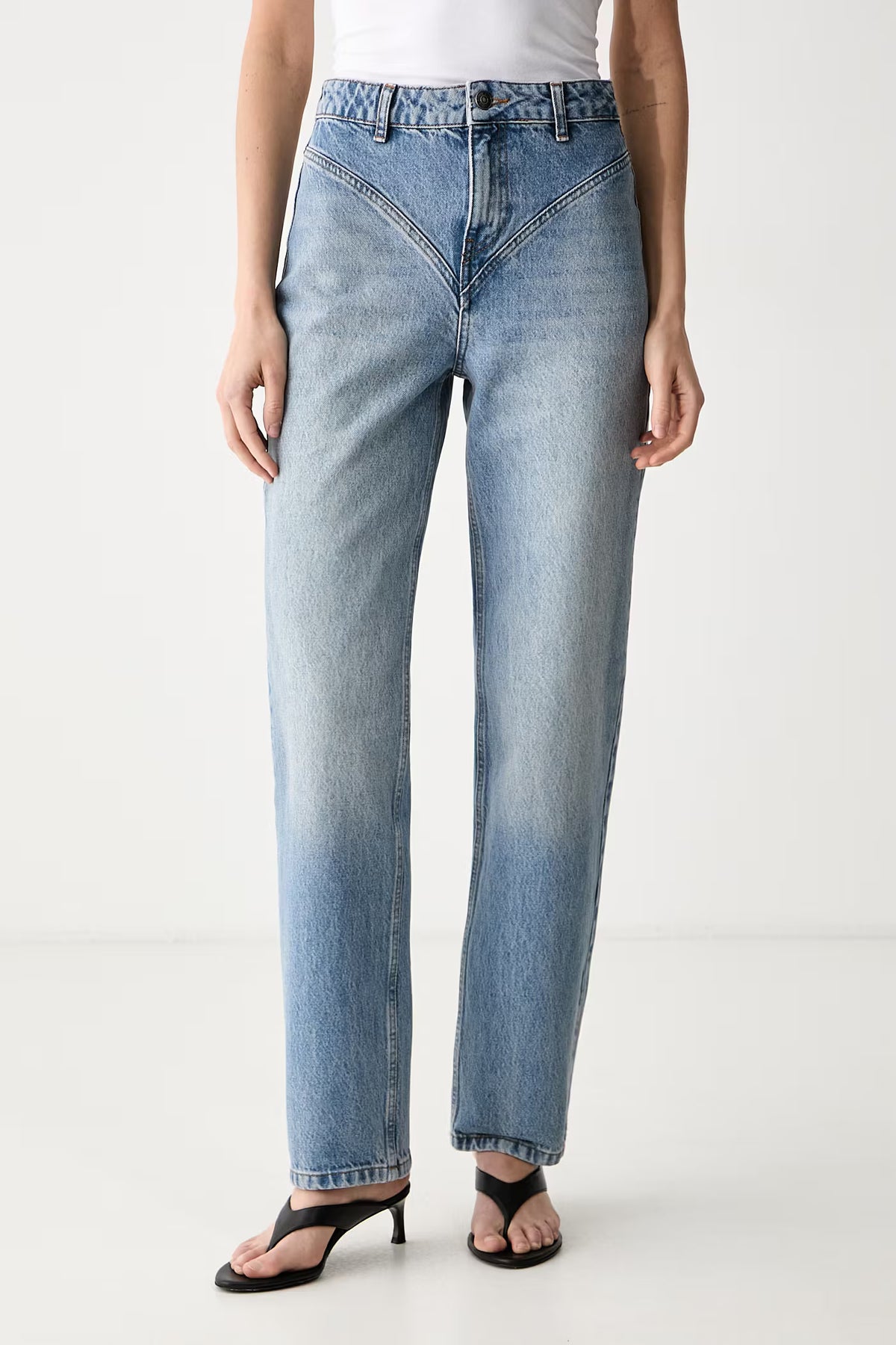 High Waist Cutline Jeans Blue