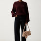 Rotate Cable Crewneck Sweater Burgundy
