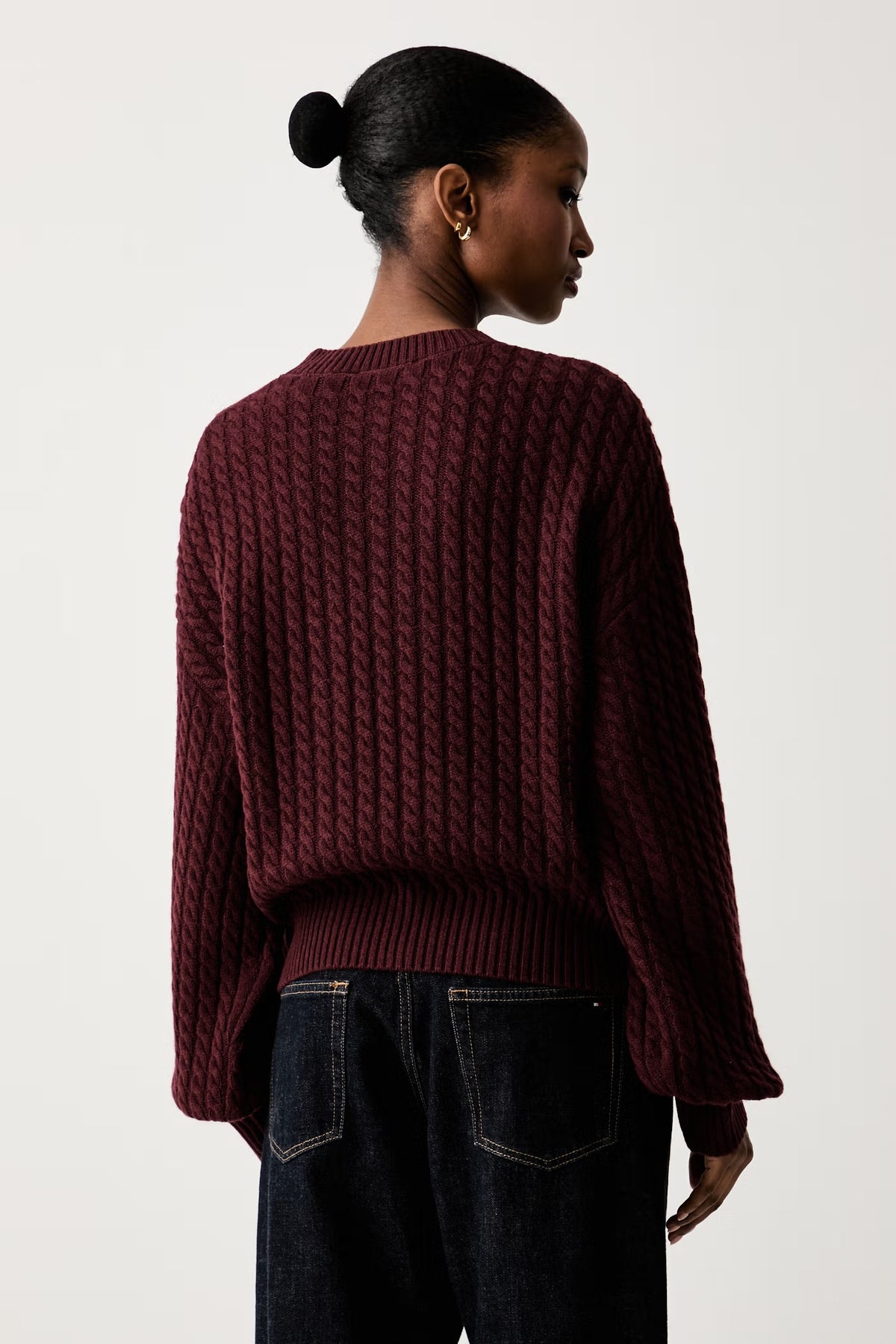 Rotate Cable Crewneck Sweater Burgundy