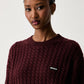 Rotate Cable Crewneck Sweater Burgundy