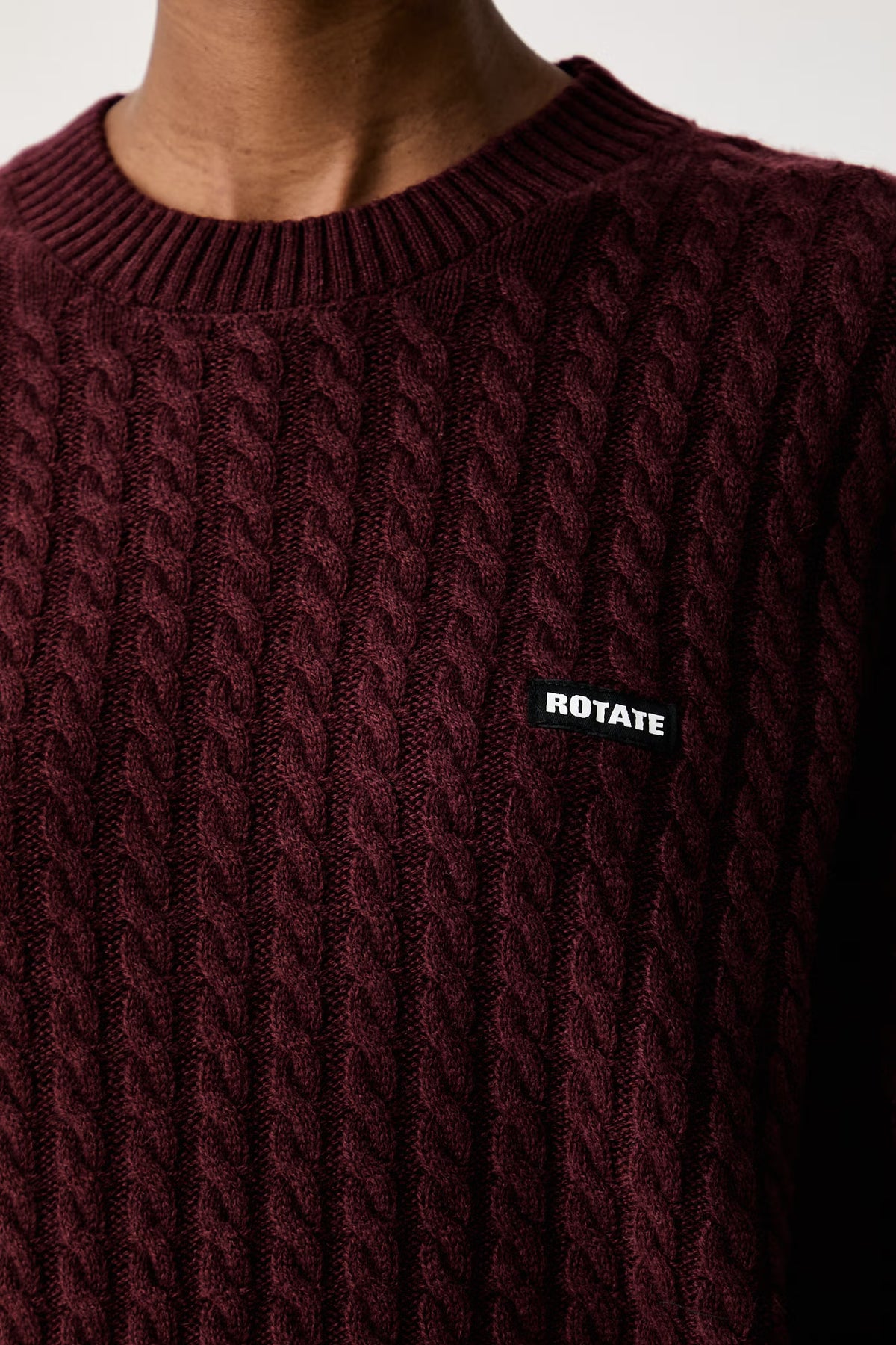 Rotate Cable Crewneck Sweater Burgundy