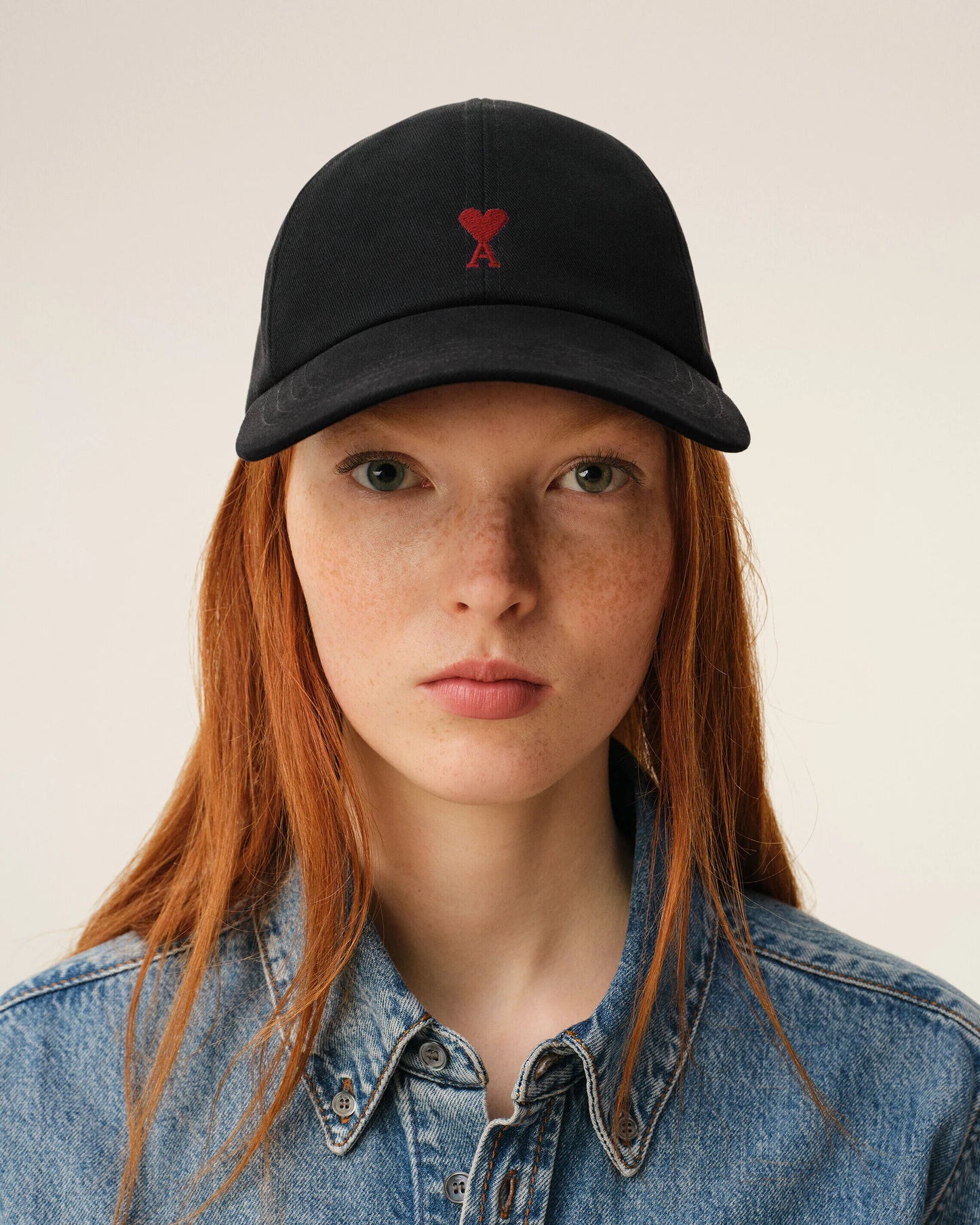 Black Cotton Ami de Coeur Embroidery Cap