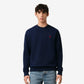 Navy blue sweatshirt with a red logo on a beige background ami paris