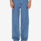Blue jeans worn by a person on a white background