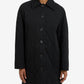 Black coat worn by a person on a white background