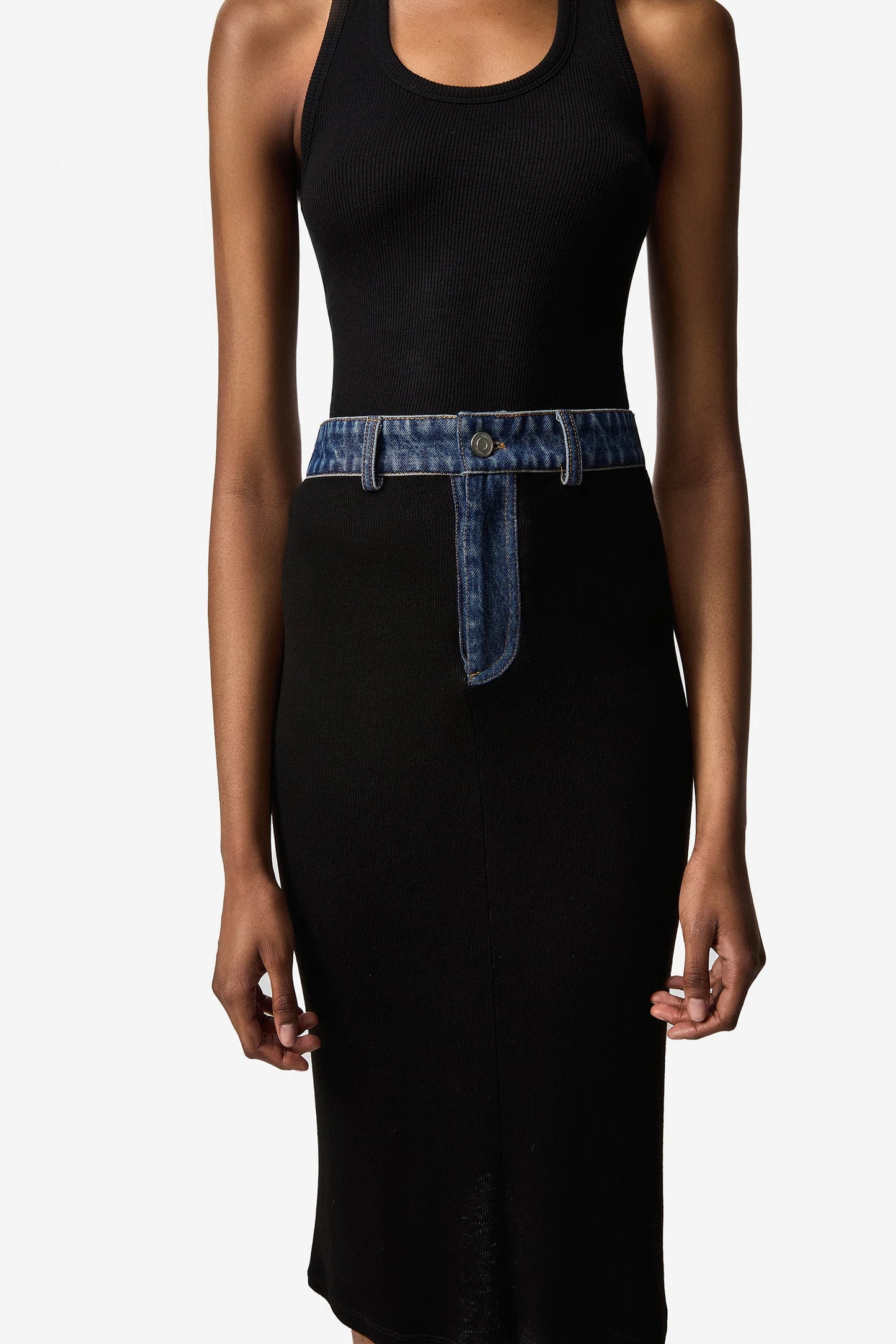 SECOND SKIN RIB DENIM SKIRT