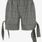 Gray checkered shorts with tie sides on a white background