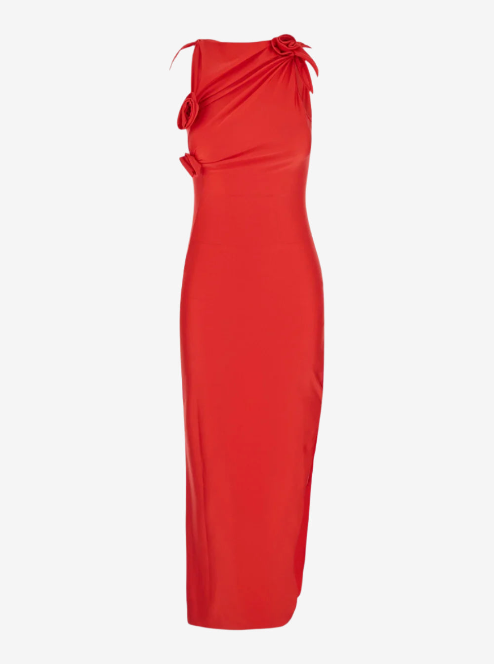 Red one-shoulder dress on a white background