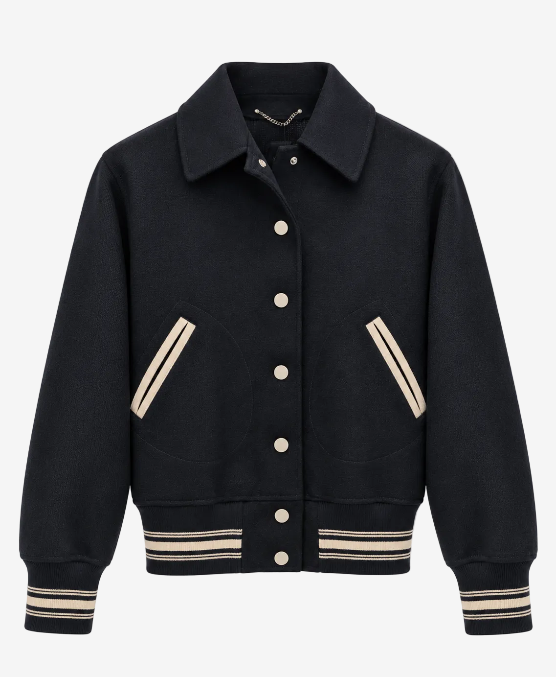 Women's bomber jacket in midnight-blue wool with embroidery