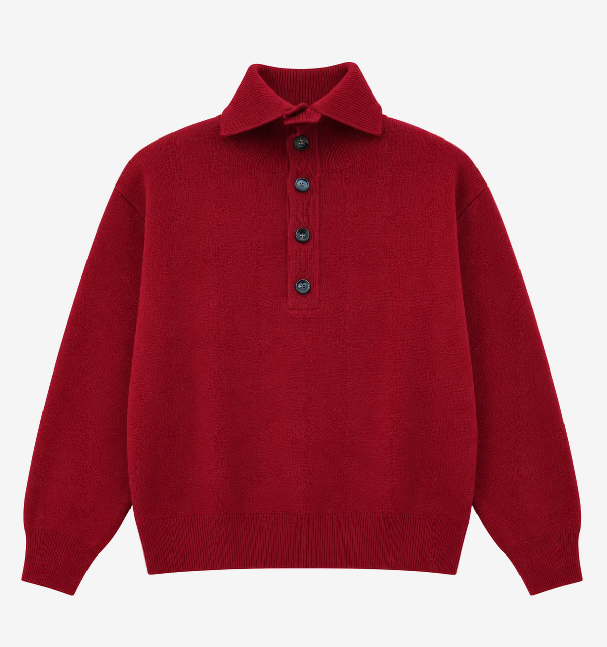 High Buttoned Collar Wool Sweater