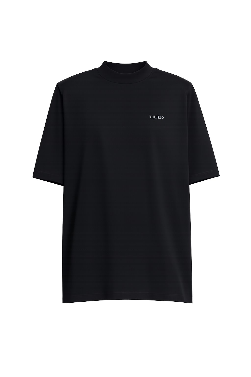 A black short-sleeve t-shirt with a mock neck collar and a small white 'ATTICO' logo on the left chest, displayed against a solid white background.