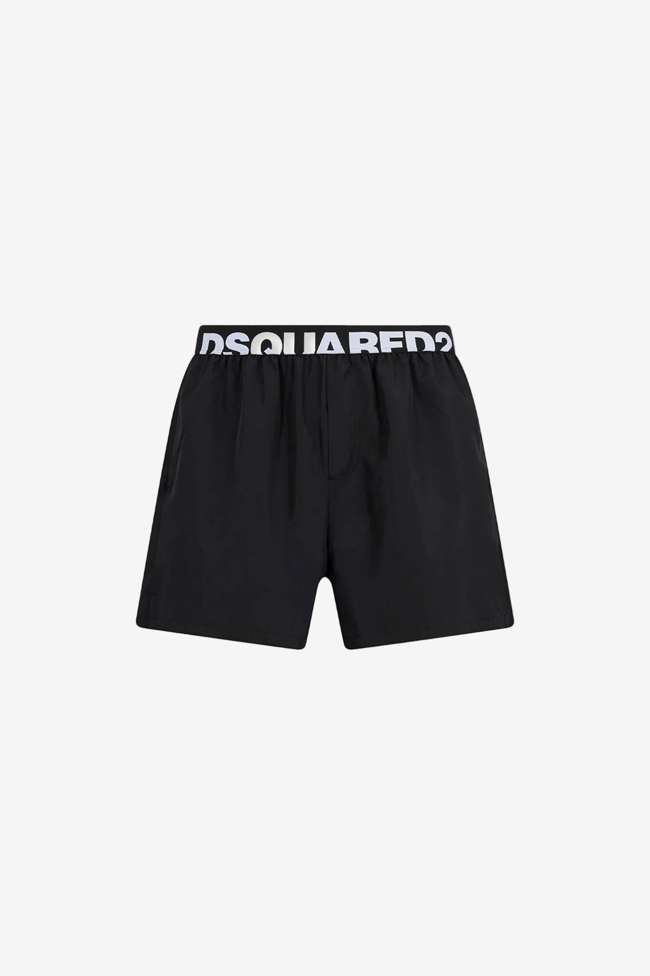 Black shorts with Dsquared2 logo on a light gray background