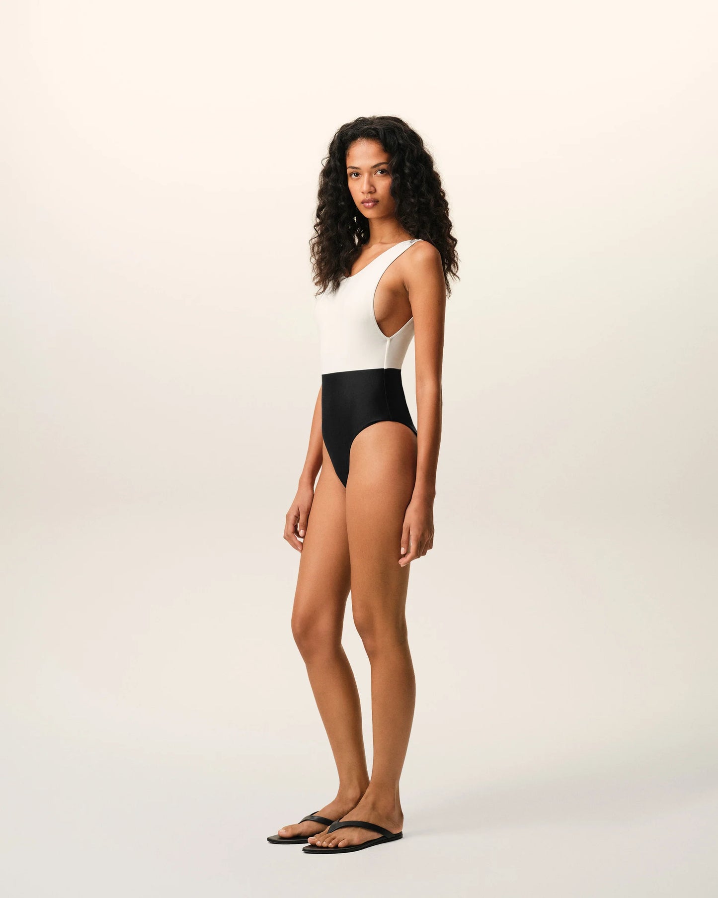 Black And White Nylon One Piece Swimsuit