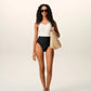 Black And White Nylon One Piece Swimsuit