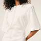 Long dress in light cotton gabardine with short sleeves and bold contrasted topstitches
