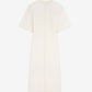 Long dress in light cotton gabardine with short sleeves and bold contrasted topstitches