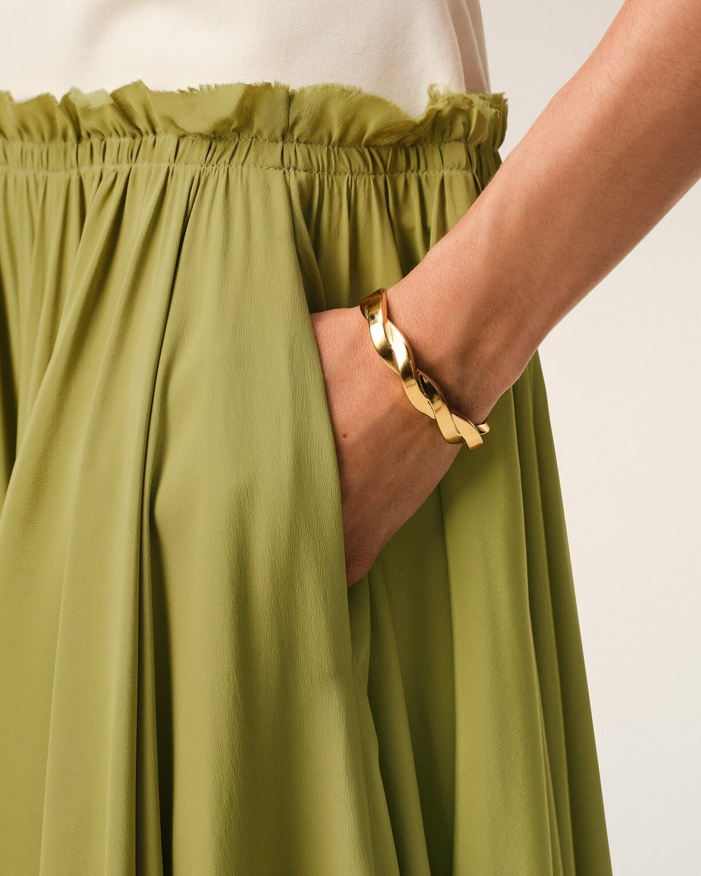 White And Green Bicolor New Wool Midi Dress