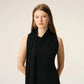 Long sleeveless lavaliere dress in crepe jersey