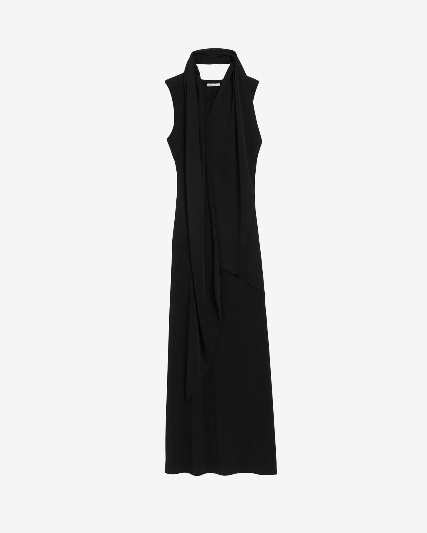 Long sleeveless lavaliere dress in crepe jersey