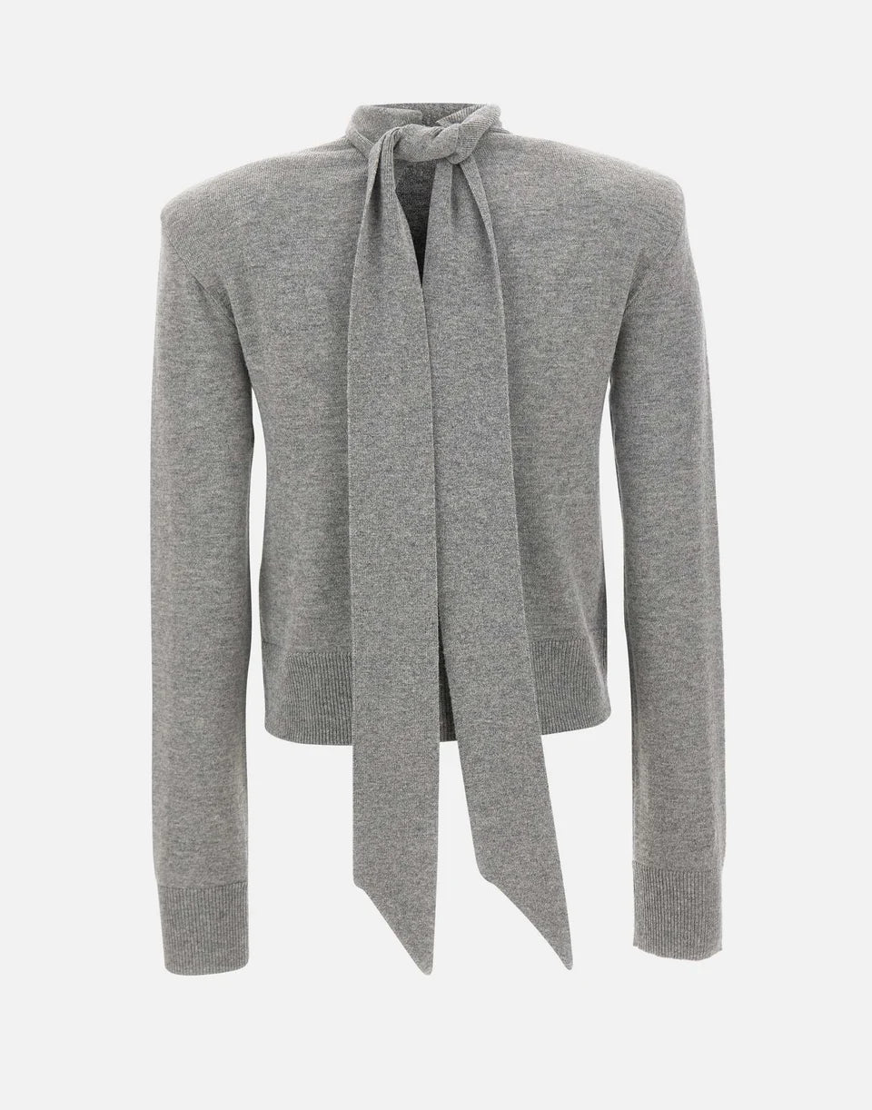 Wool Bow LS Top Grey