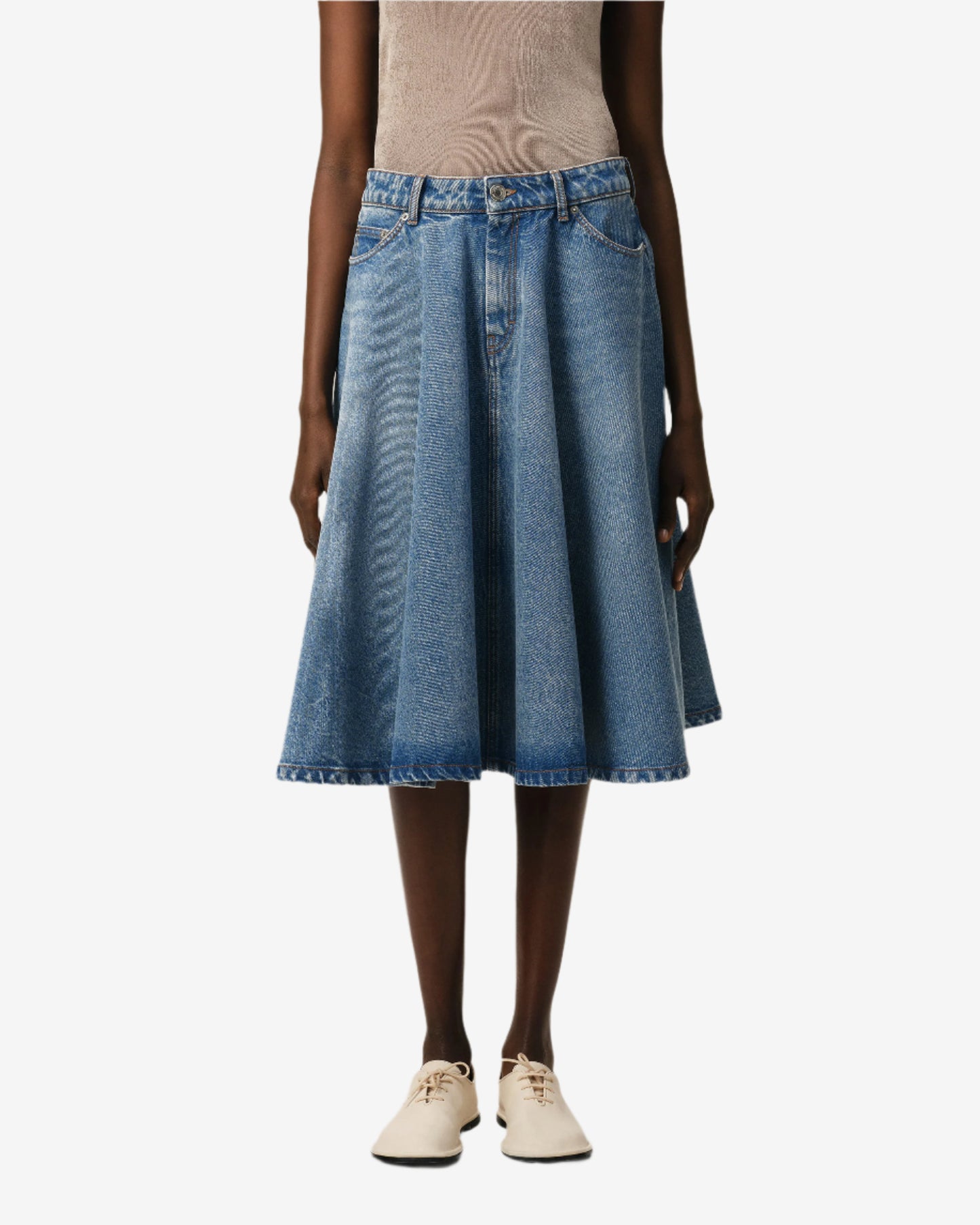 Cotton Midi Skirt With Godets
