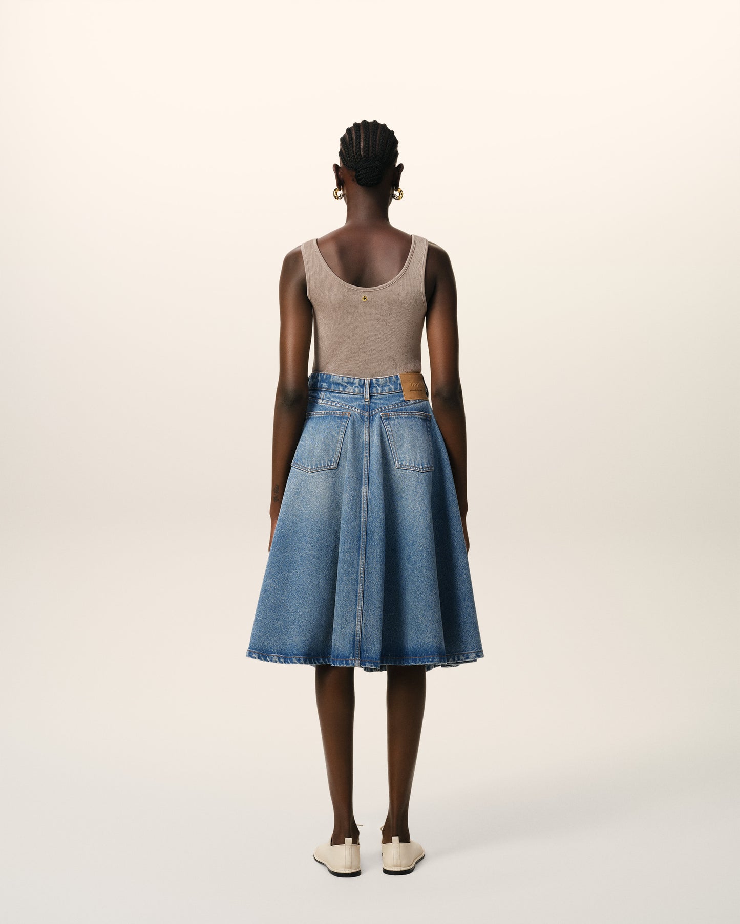 Cotton Midi Skirt With Godets