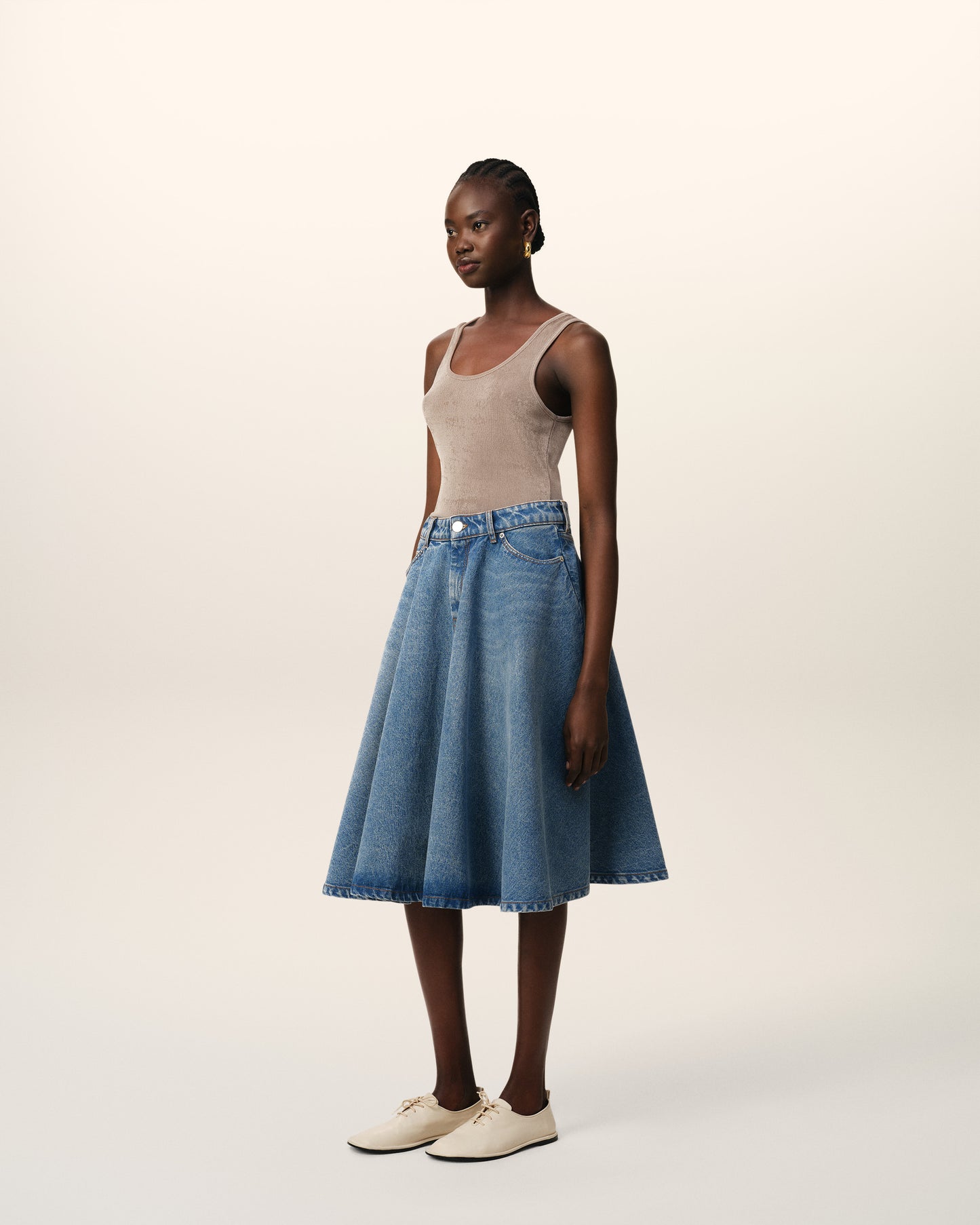 Cotton Midi Skirt With Godets