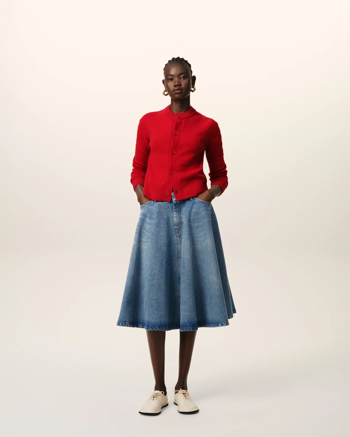 Cotton Midi Skirt With Godets