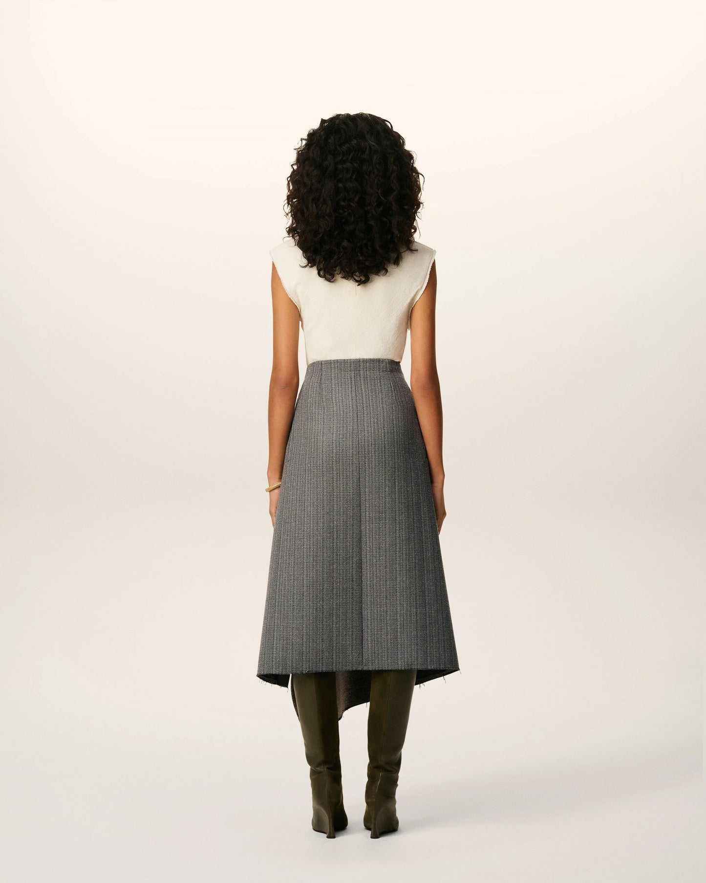 Wool Midi Herringbone Wrapped Skirt