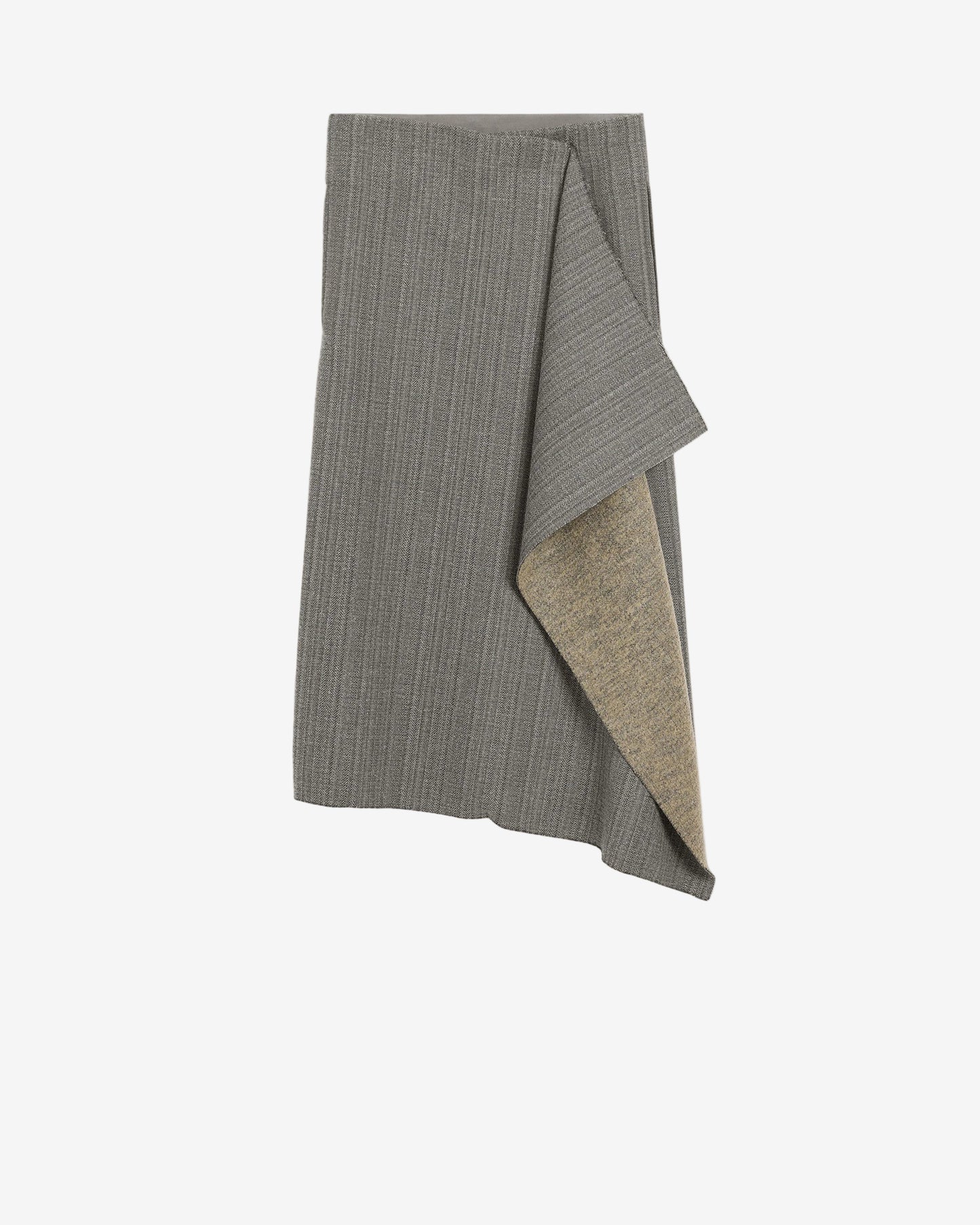 Gray and beige striped fabric on a light beige background