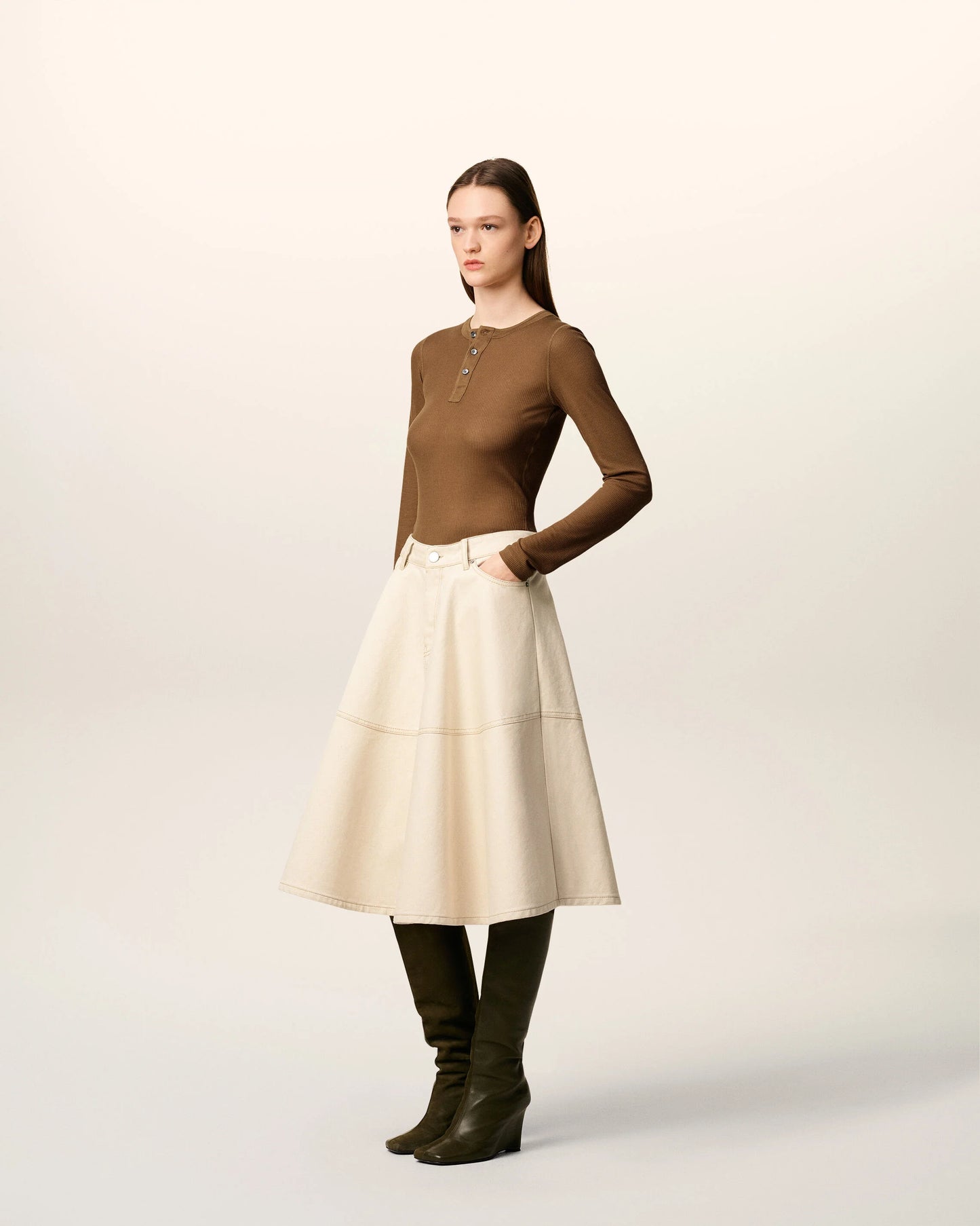White Cotton Midi Skirt