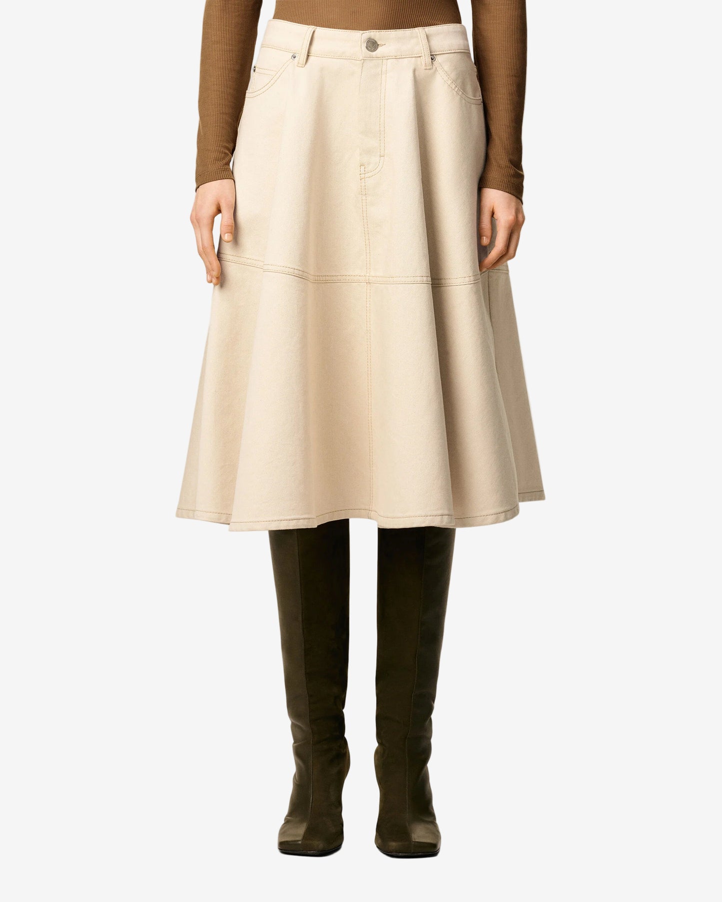 White Cotton Midi Skirt