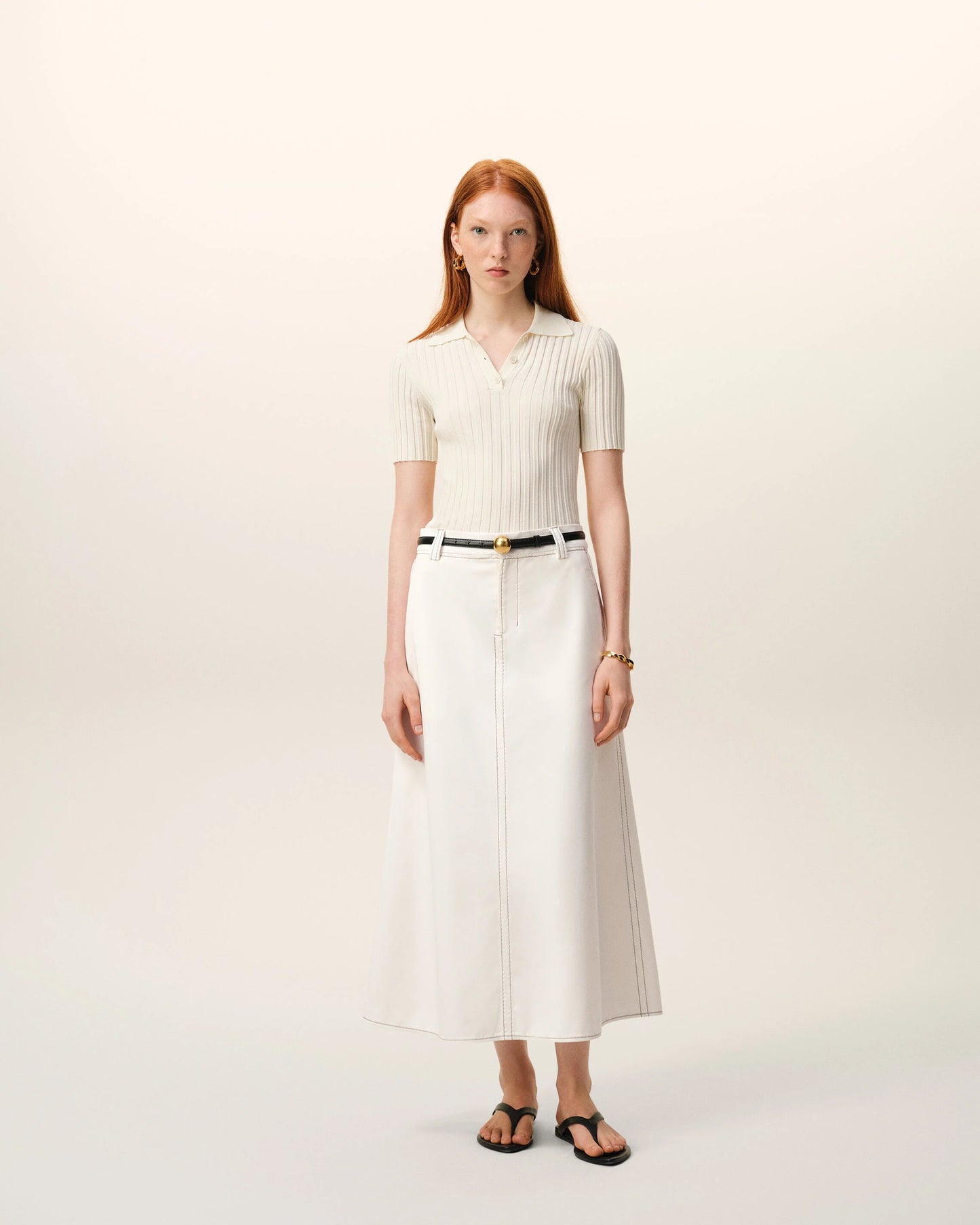 Long trapeze skirt in light cotton gabardine