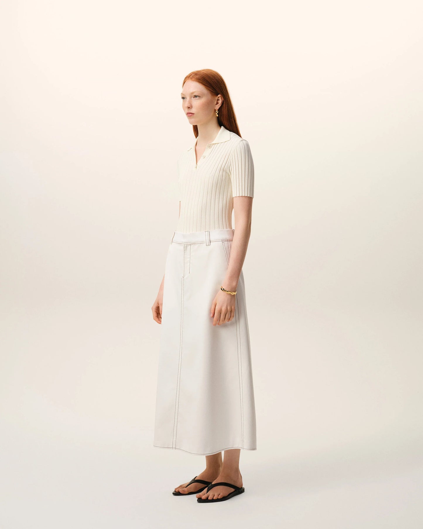 Long trapeze skirt in light cotton gabardine