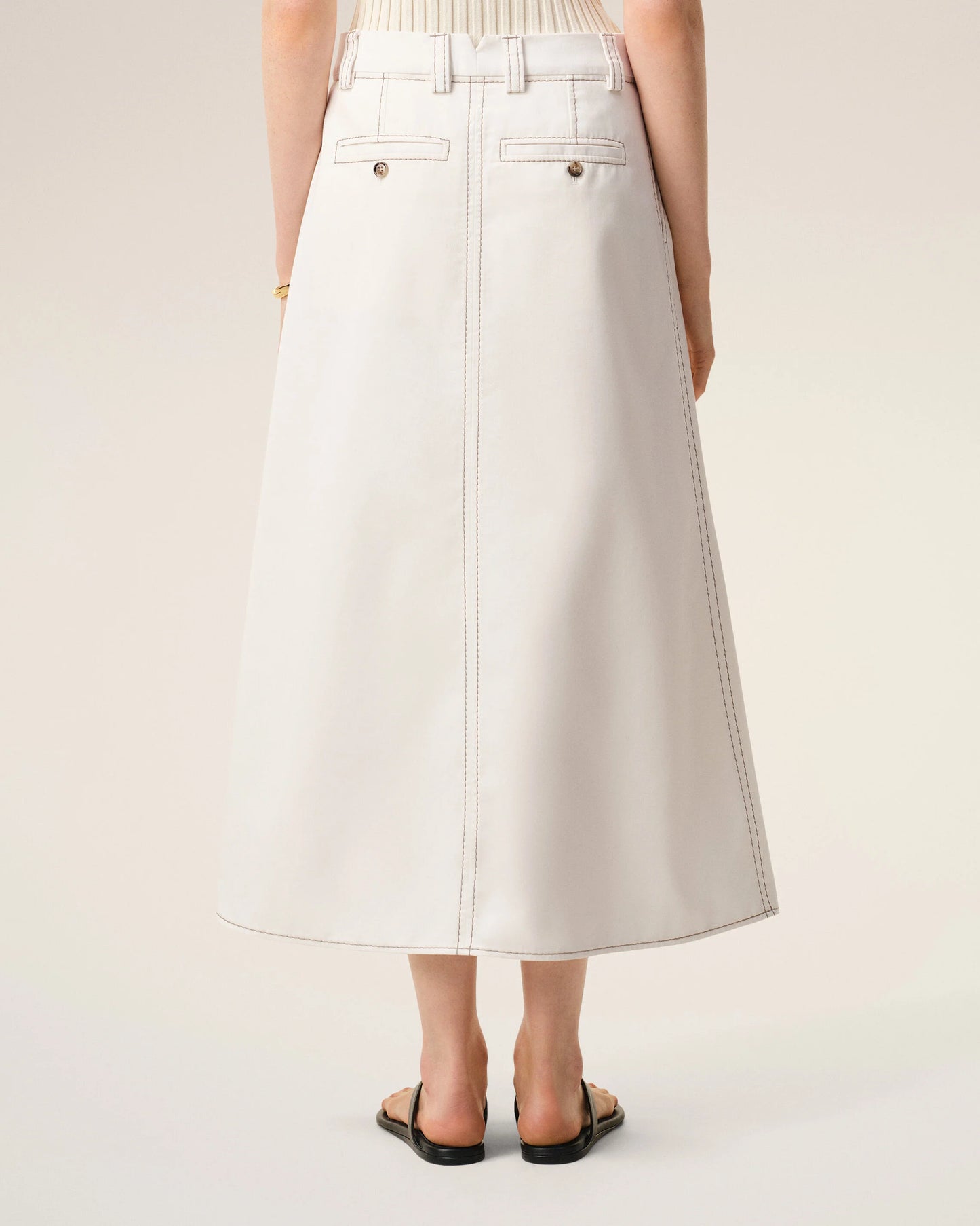 Long trapeze skirt in light cotton gabardine