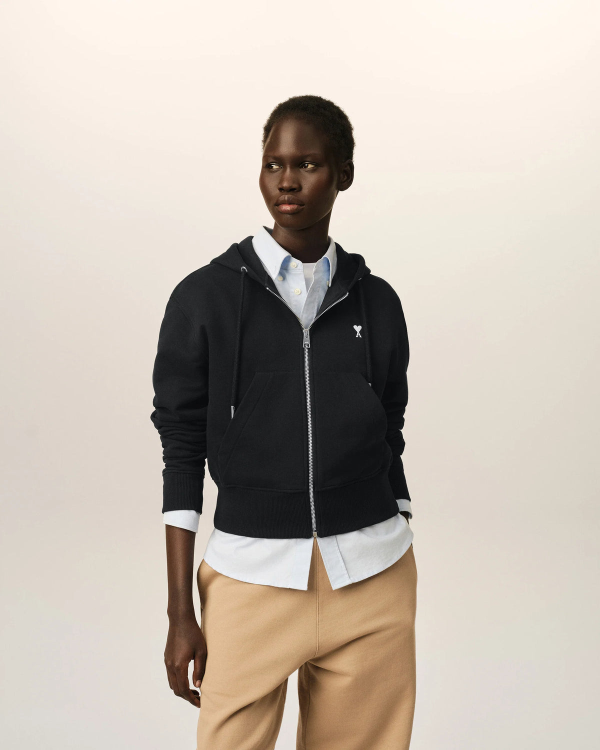 Zipped Cotton Hoodie With Ami de Coeur